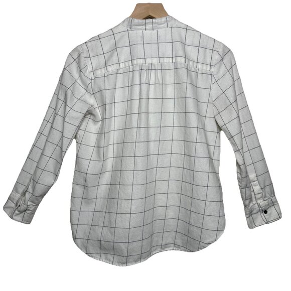 Madewell Flannel Tie Neck Shirt Windowpane XXS Relaxed Fit White Black Button Up - Picture 4 of 12